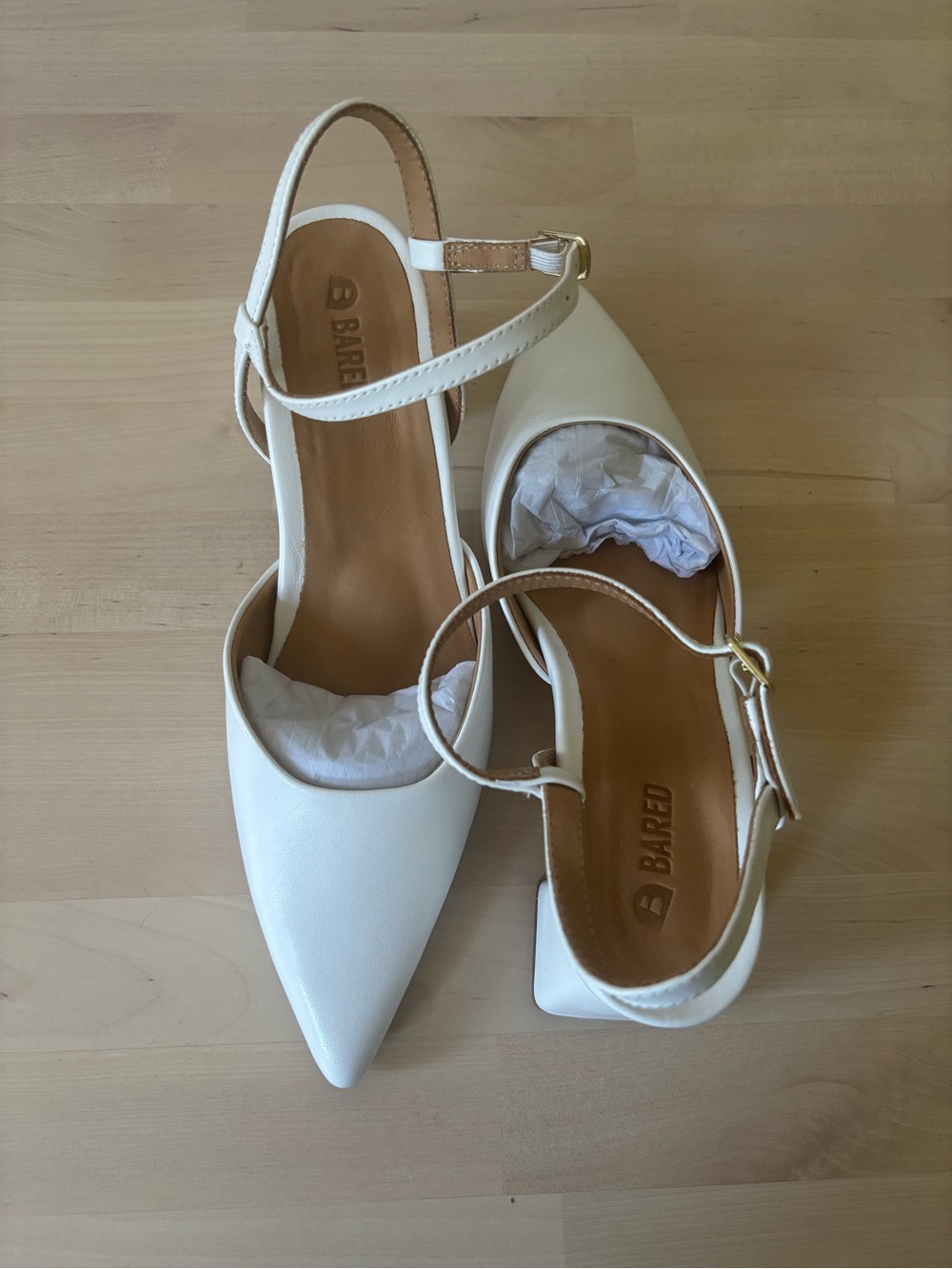 NIB Bared Footwear Calandra white leather block heel, size 38 EU
